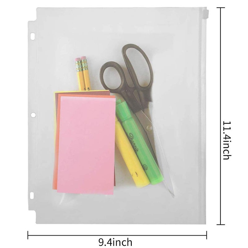 YoeeJob 3 Holes Clear PVC Zipper Binder Pocket Insert Pages Letter Size  8 1/2"" x 11 Loose Leaf Binder Filing Storage Bags 15 Per Pack - Image 2